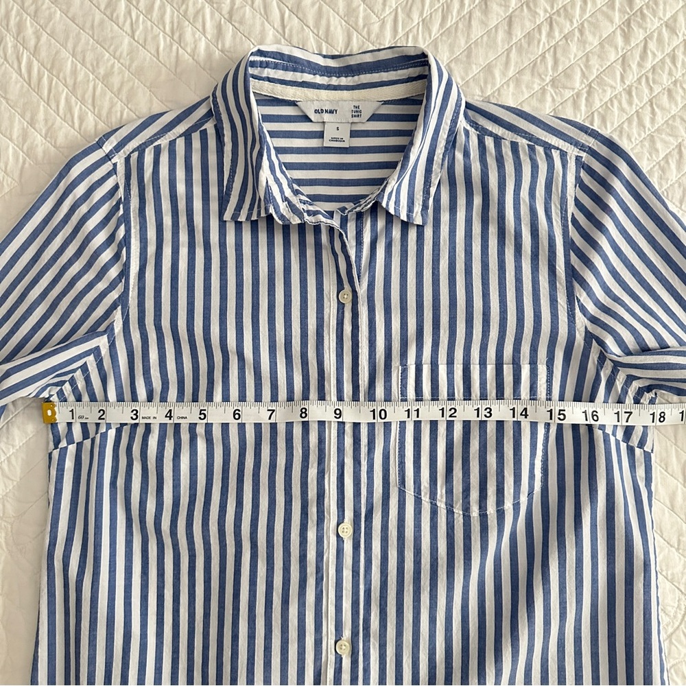 Old Navy Blue White Striped Tunic Shirt Button Down Blouse Women’s Small - Picture 6 of 10